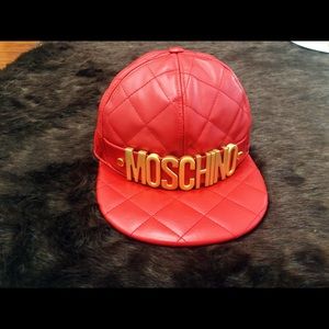 MOSCHINO Quited Red Leather Baseball unisex Cap